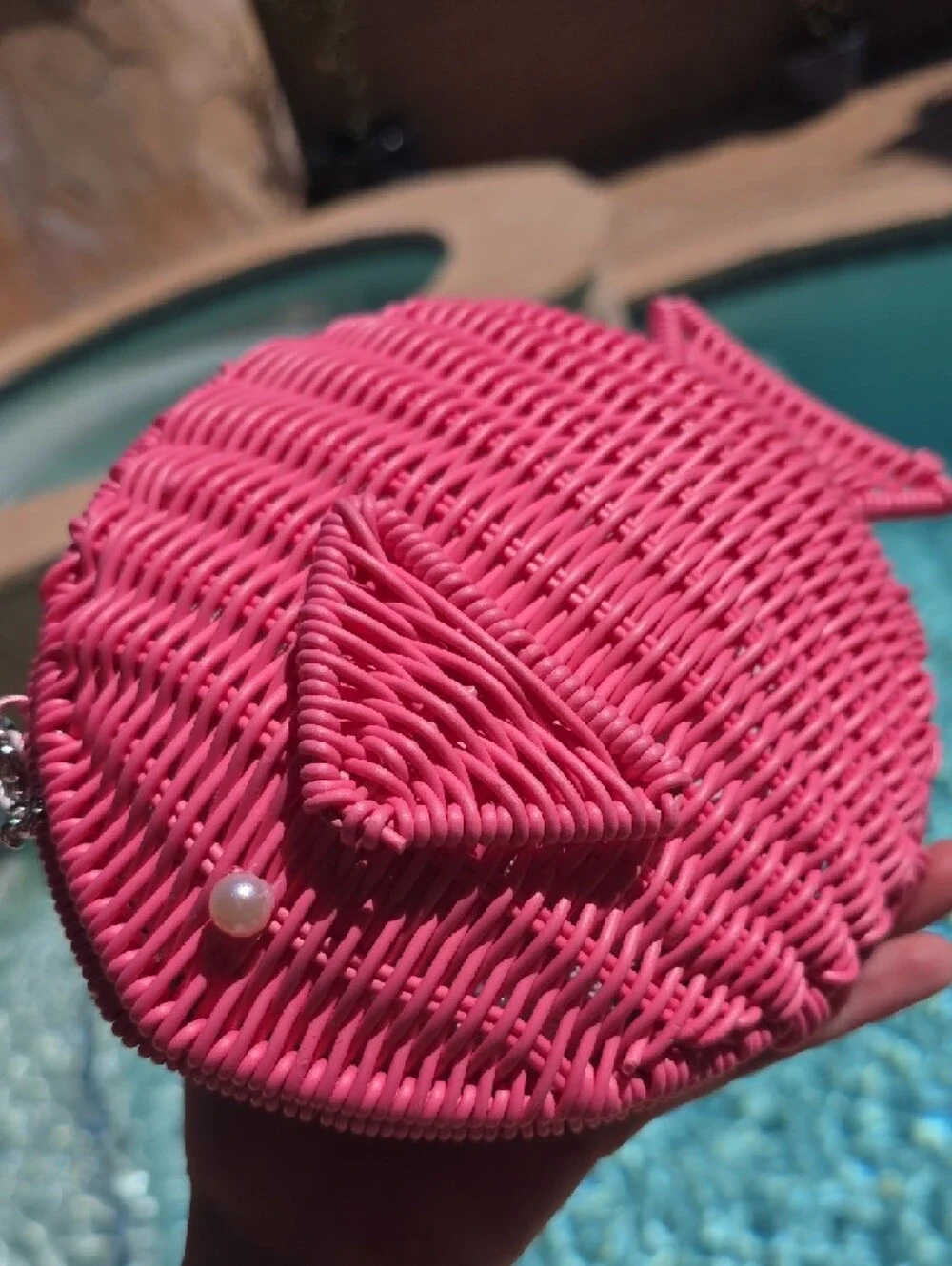 Tommy Bahama Pink Woven Fish Purse with Beaded Handle